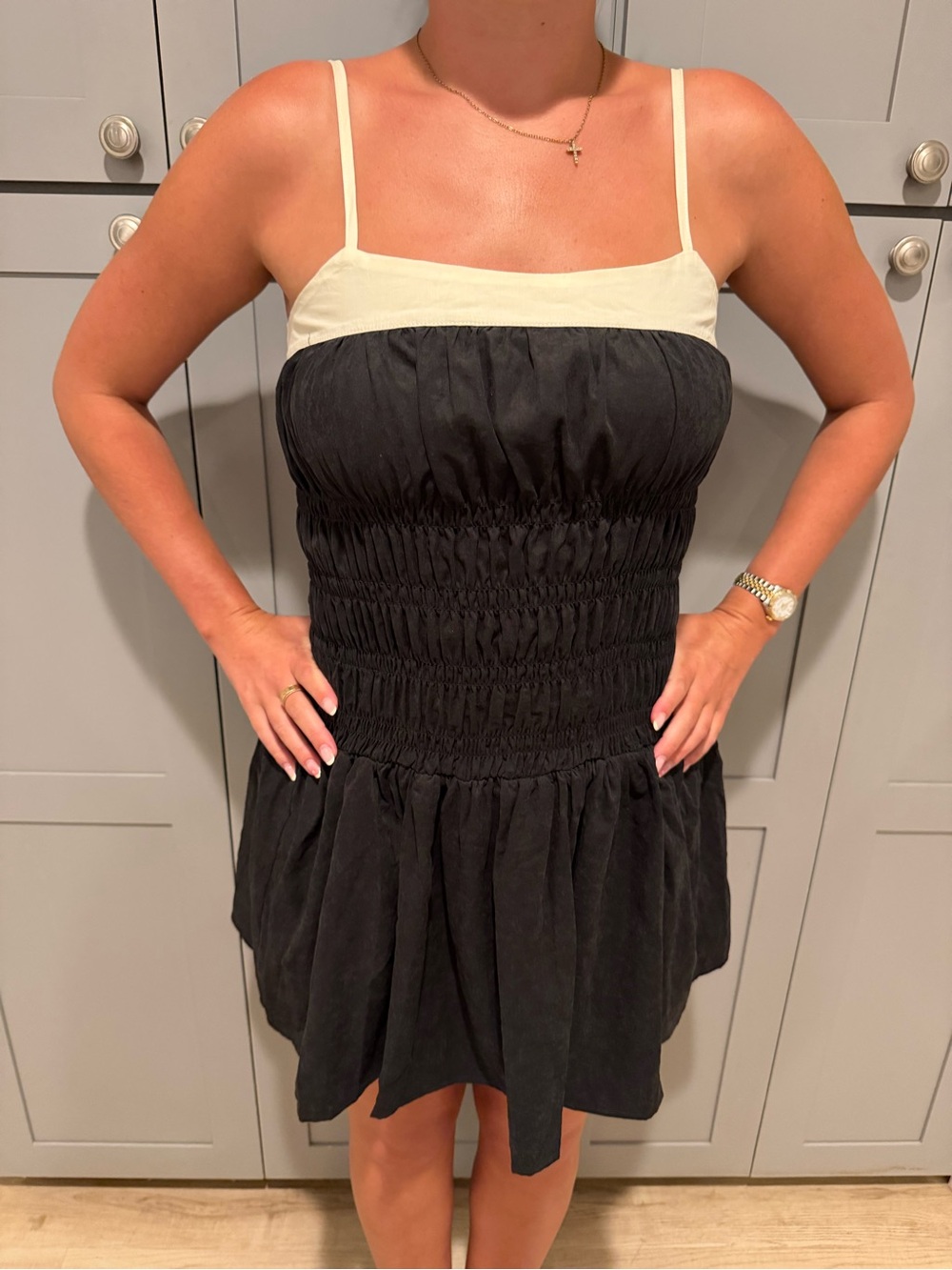 Black and Cream Spaghetti Strap Dress - Classic Two-Tone